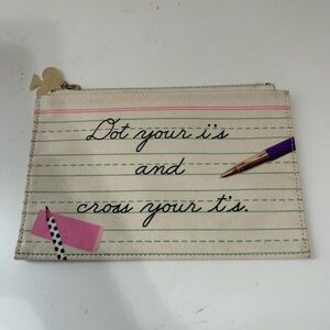 Kate Spade Cream and Green Lined Pencil Pouch Size 5.5'' h x 8.5'' w
